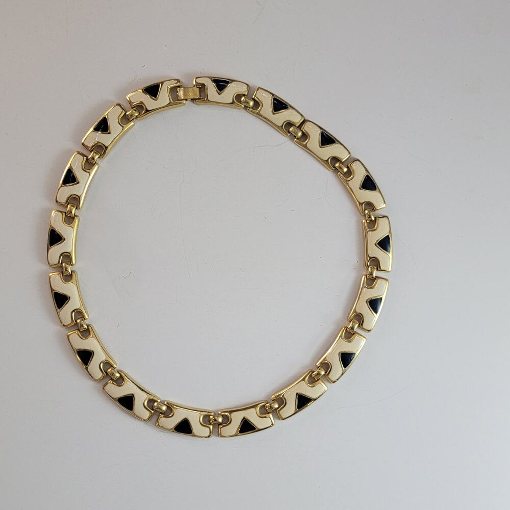 Vintage 1980s Gold Tone Geometric Link Necklace Statement Jewelry 20 Inch Long